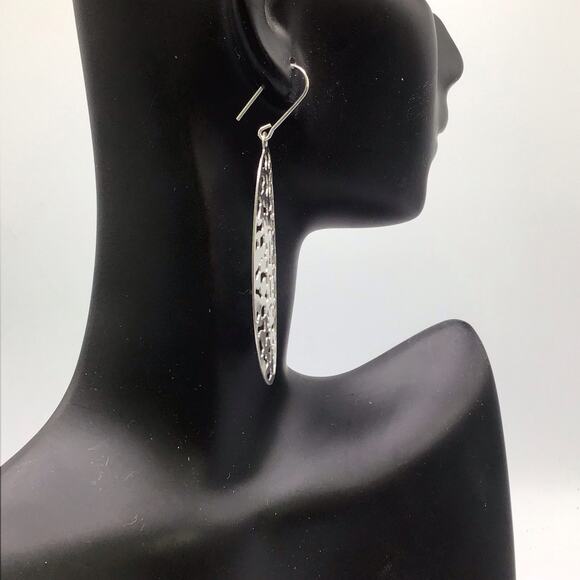 Sterling Silver Oval Cutout Dangle Earrings Hook 5.3g Modern Abstract Design - Picture 7 of 15